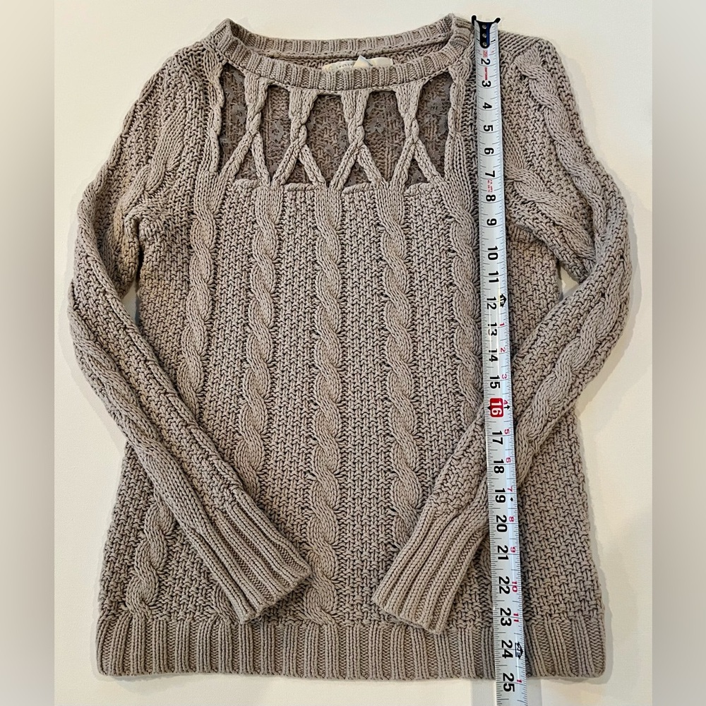 LC Lauren Conrad Lace Cotton Women's Taupe Cable Knit Sweater - Picture 5 of 14